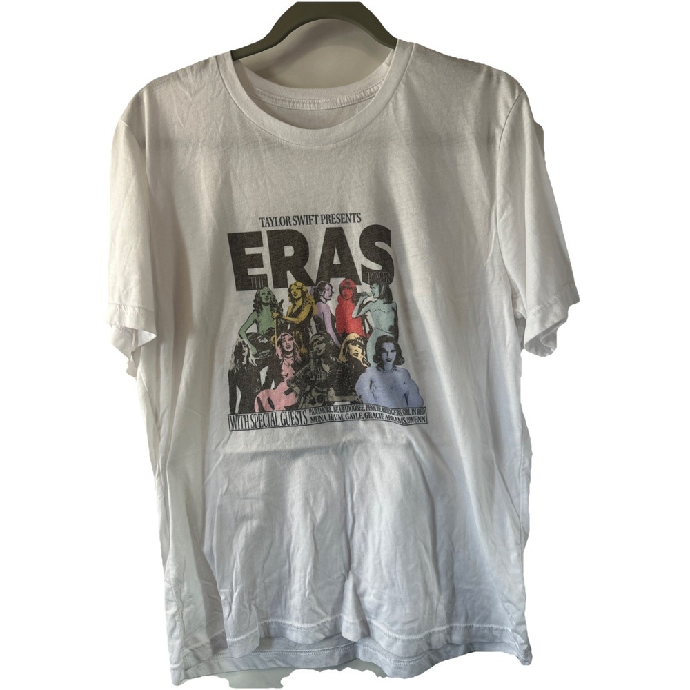 Taylor Swift The Eras Tour Concert Graphic T-Shirt White Double Sided Small Hole